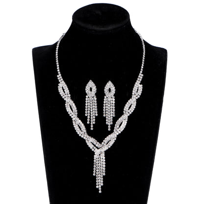 Rhinestone Necklace & Earrings Tassel Clavicle Chain set