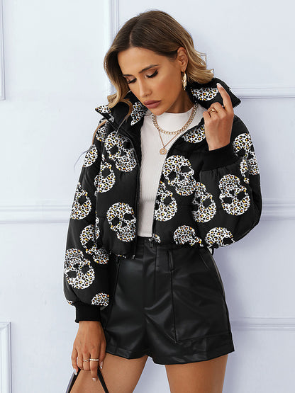 Print Stand Collar Short Jacket