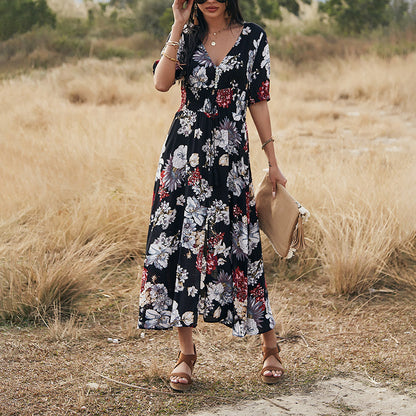 Elastic Elegance Floral Maxi